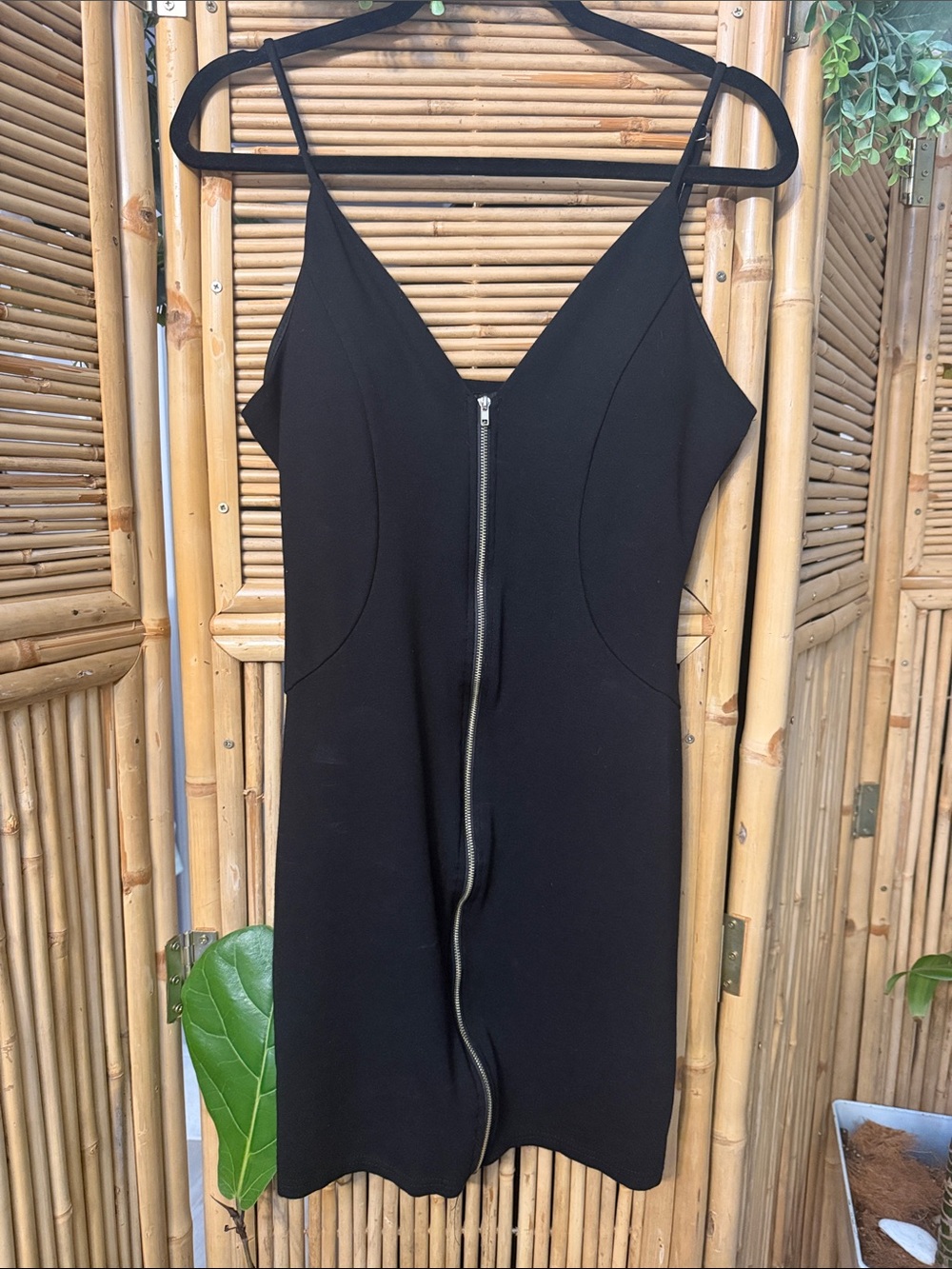 Haute Monde Black Spaghetti-Strap Zip Mini Dress